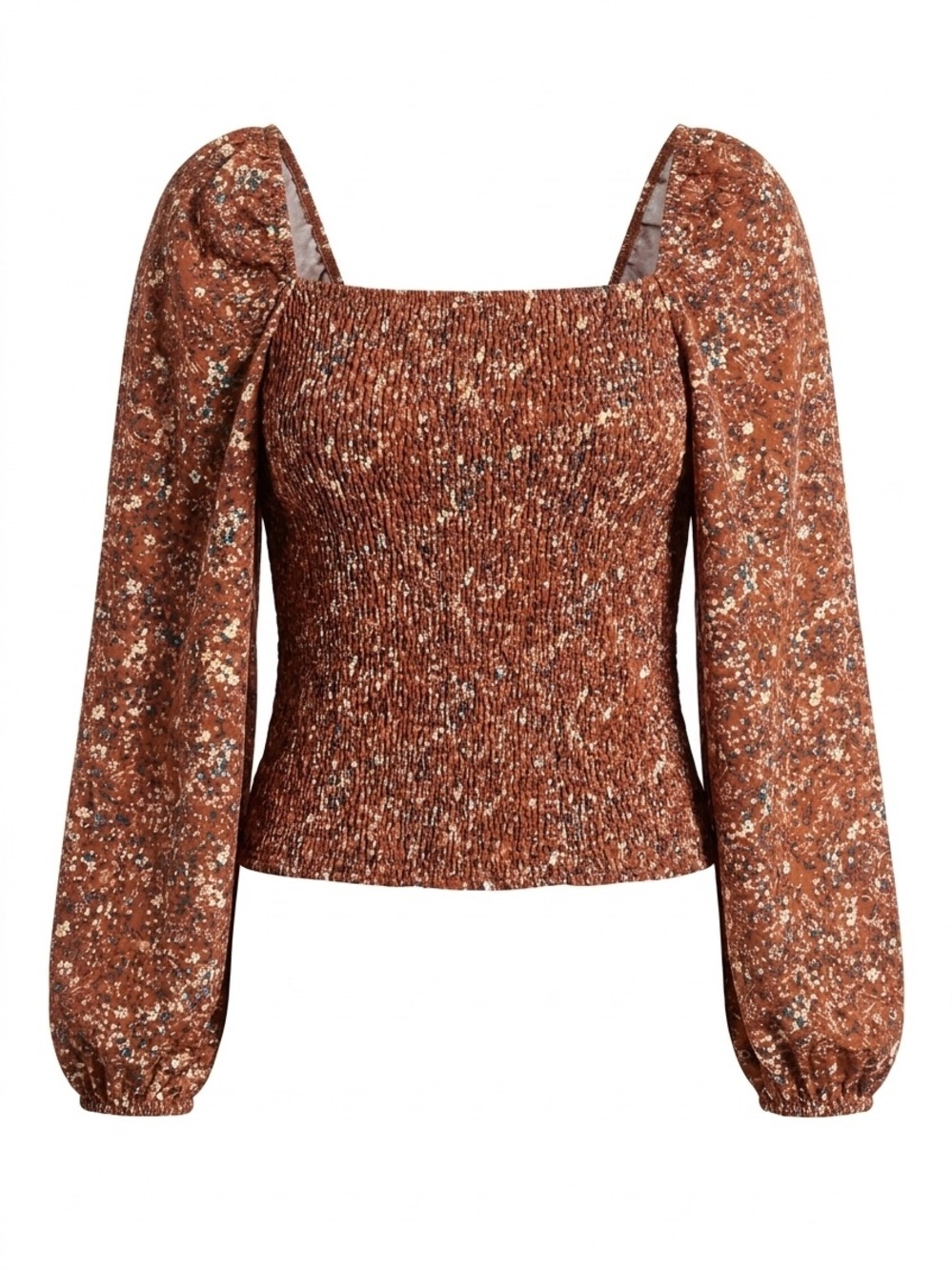 Zenobia Rust Floral Smocked Square-Neck Crop Top